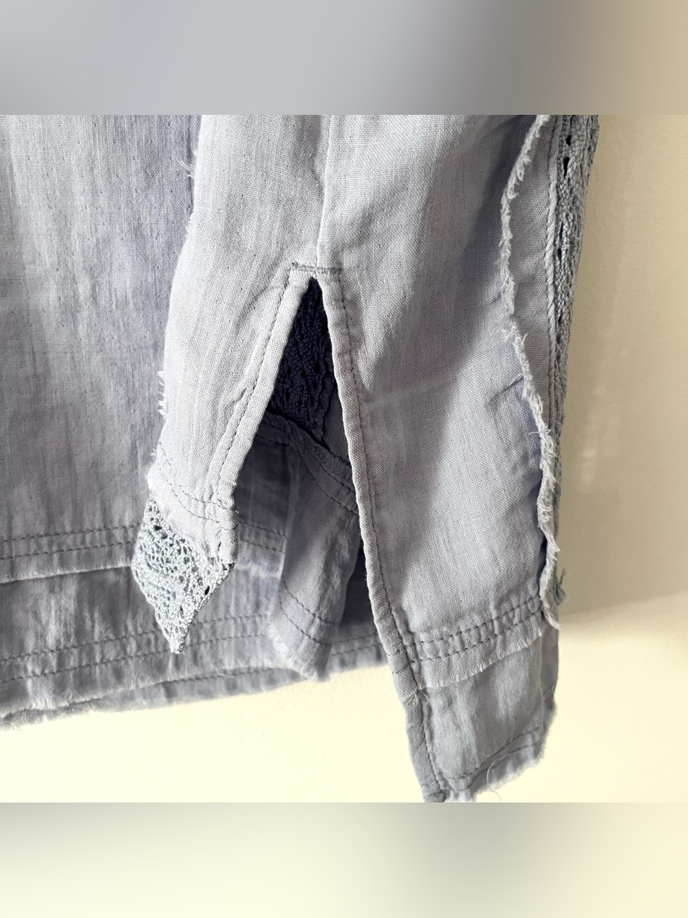 We the Free Rustic  Romance Boho Short Sleeve Lace Top in Dusty Blue Oversized M - Picture 9 of 15